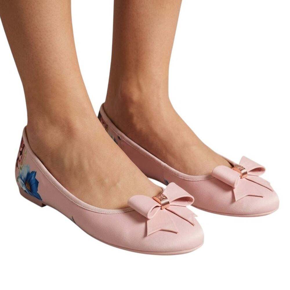 Ted Baker London Suallip Ballet Flats Light Pink Floral Bow Women's Shoes US 10